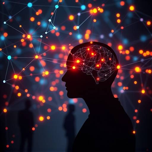 A graphic representation of interconnected nodes and abstract human figures, symbolizing the complex interplay of psychological factors and their influence on player engagement in gaming.