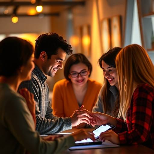 An abstract graphic illustrating the concept of inclusive design, showing a diverse group of individuals interacting with various digital interfaces with ease and satisfaction.