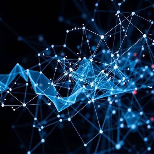 An abstract representation of a complex data visualization, featuring swirling patterns of interconnected nodes and lines, suggesting the intricate relationships and insights derived from academic research.