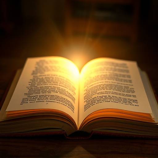 An illustration of an antique open book emitting a soft, ethereal glow from its pages, symbolizing the acquisition of profound knowledge and insight into complex topics like the attention economy.